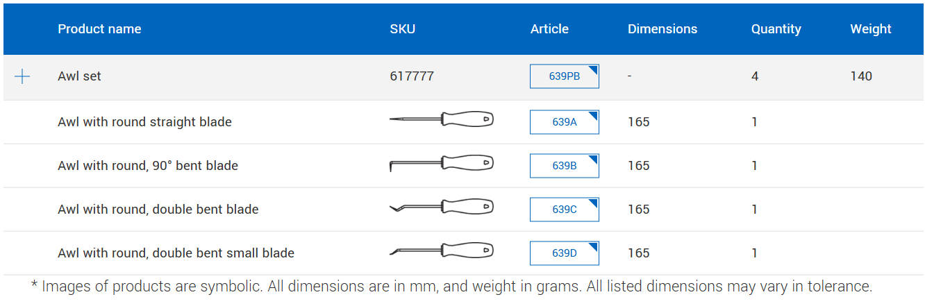 Unior Awl Set 4pcs